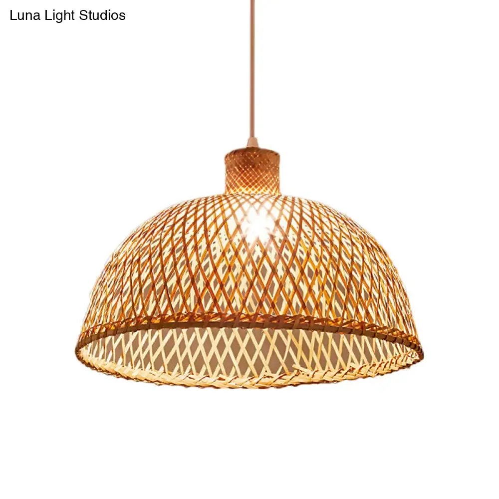 Criss-Cross Woven Bamboo Asian Pendant Lamp - Beige Color