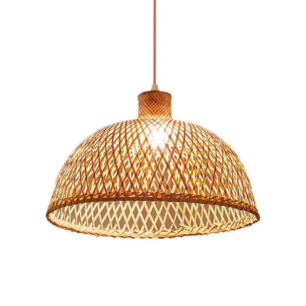 Criss-Cross Woven Bamboo Asian Pendant Lamp - Beige Color