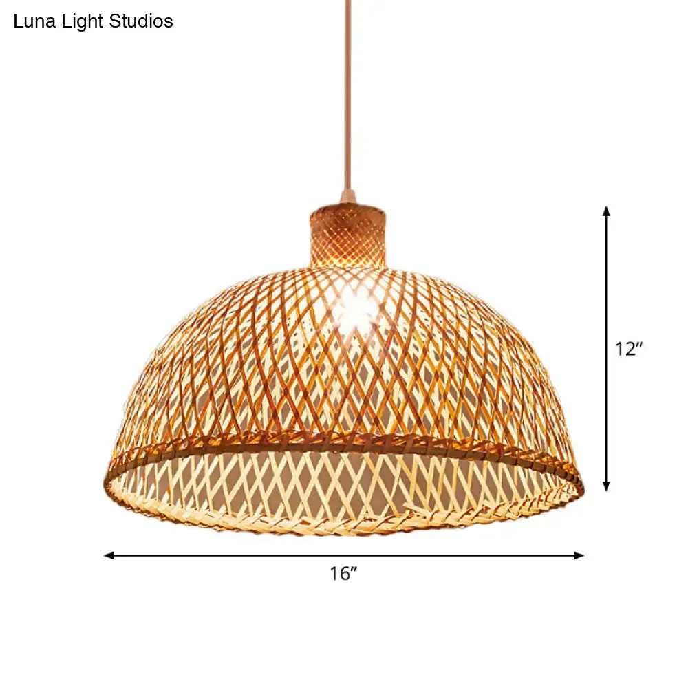 Criss-Cross Woven Bamboo Asian Pendant Lamp - Beige Color