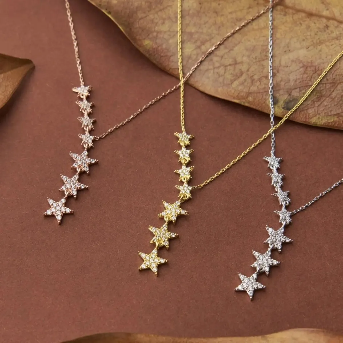 Crystal Silver/Gold/Rose Gold Star Necklaces