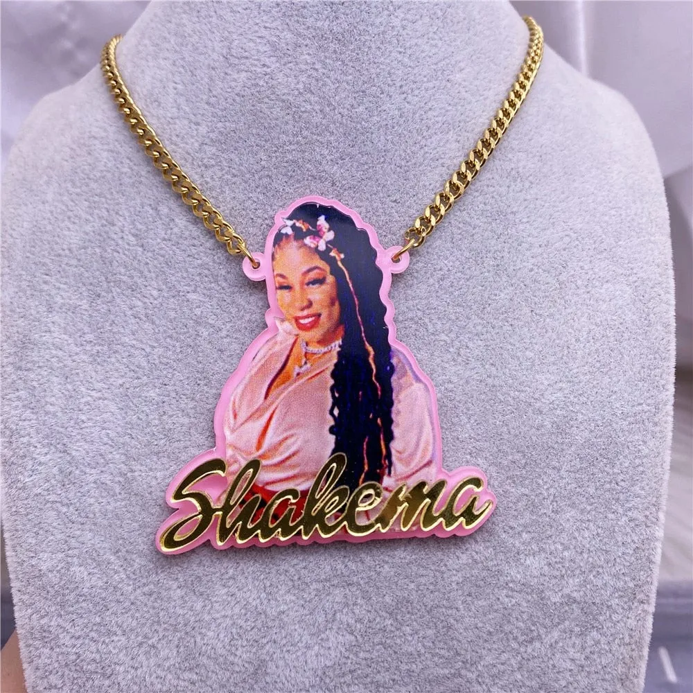 Custom Name Picture Necklace for Women Personalized  Acrylic Pendent Necklace Custome Jewelry