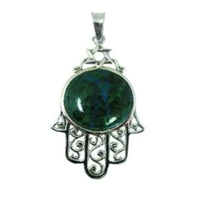 Cyan Green Blue Gemstone Hamsa Pendant Jewelry