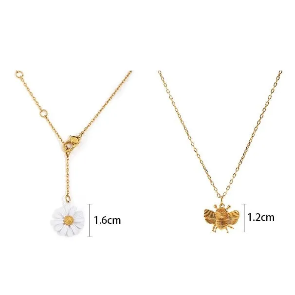 Daisy Flower with Bee Charm Necklace