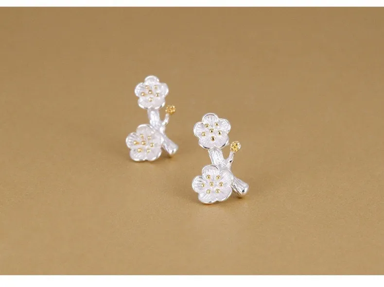 Delicate Sakura Stud Earrings - Sterling Silver Cherry Blossom Design