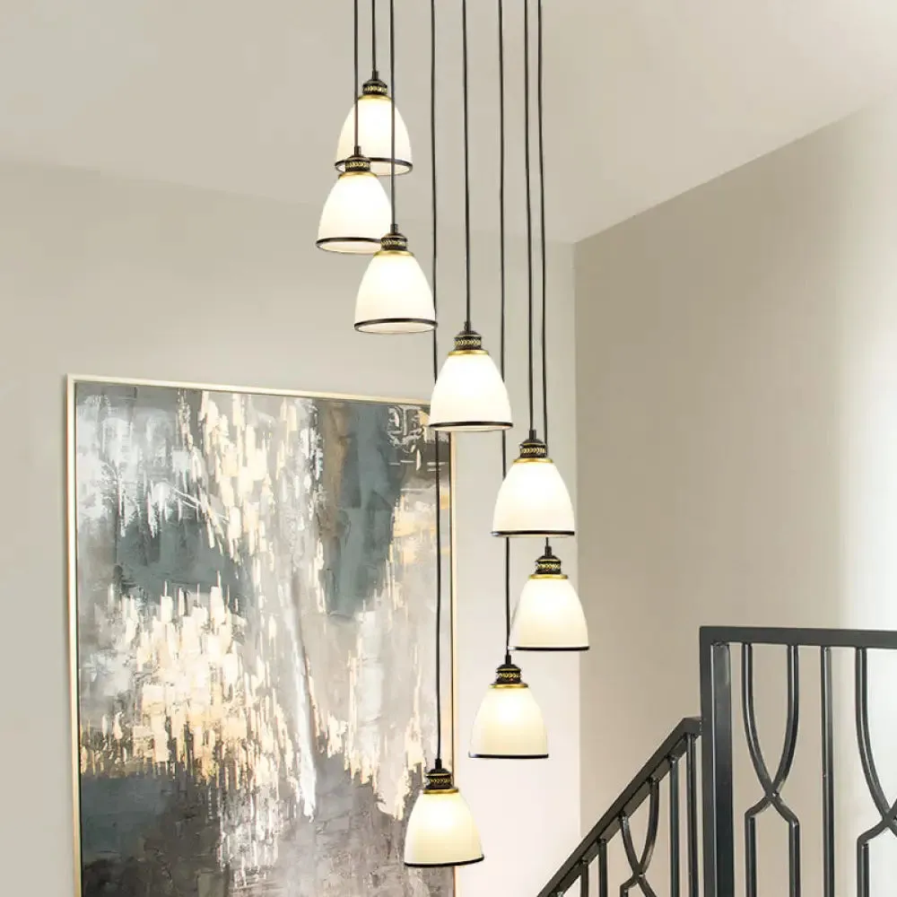 Dome Opal Glass Spiral Pendant Ceiling Light for Living Room - Simplicity and Elegance