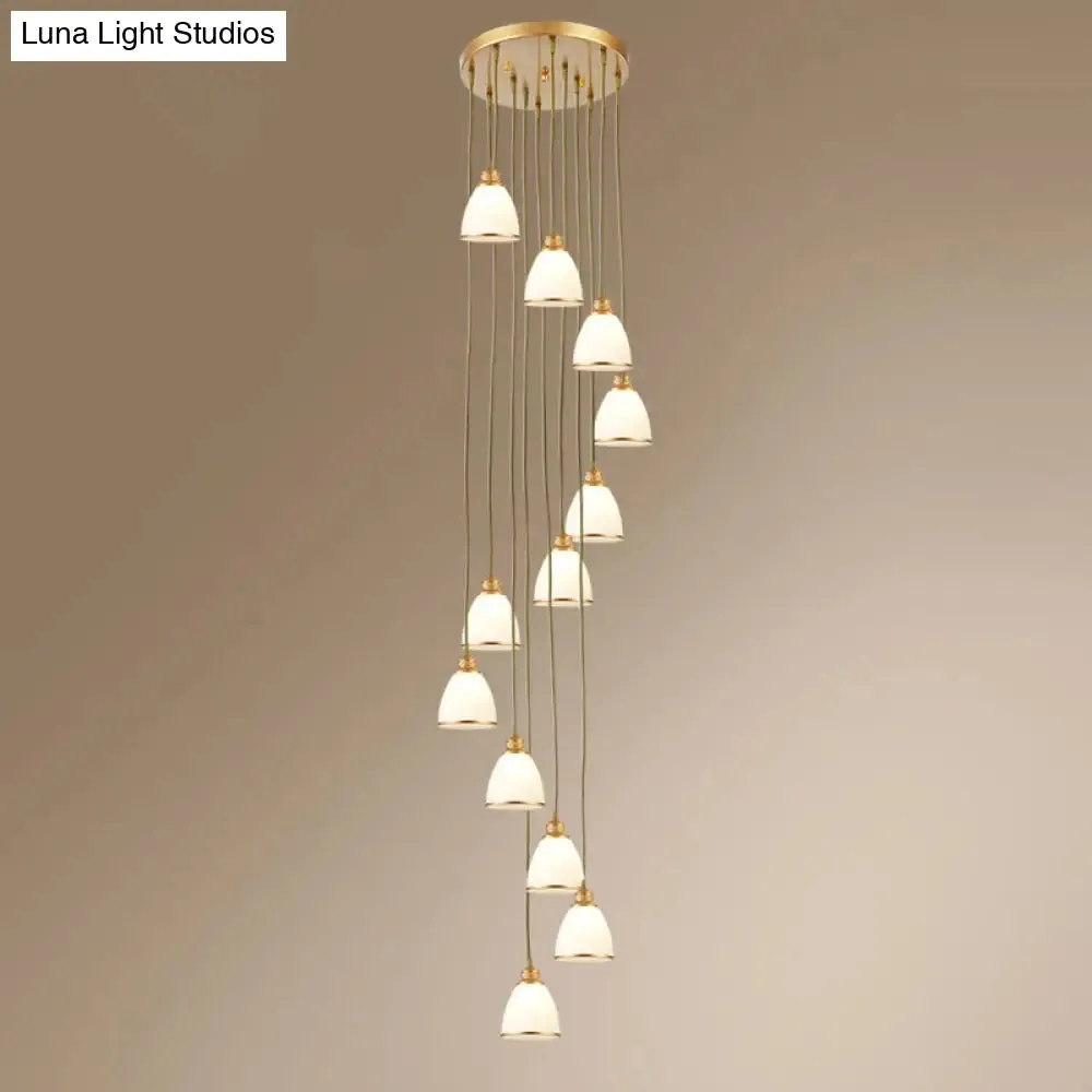 Dome Opal Glass Spiral Pendant Ceiling Light for Living Room - Simplicity and Elegance