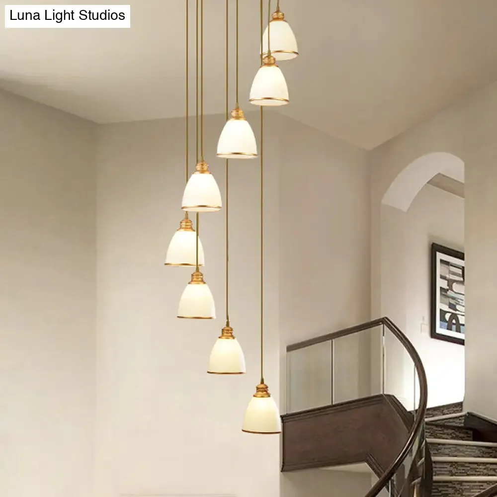 Dome Opal Glass Spiral Pendant Ceiling Light for Living Room - Simplicity and Elegance