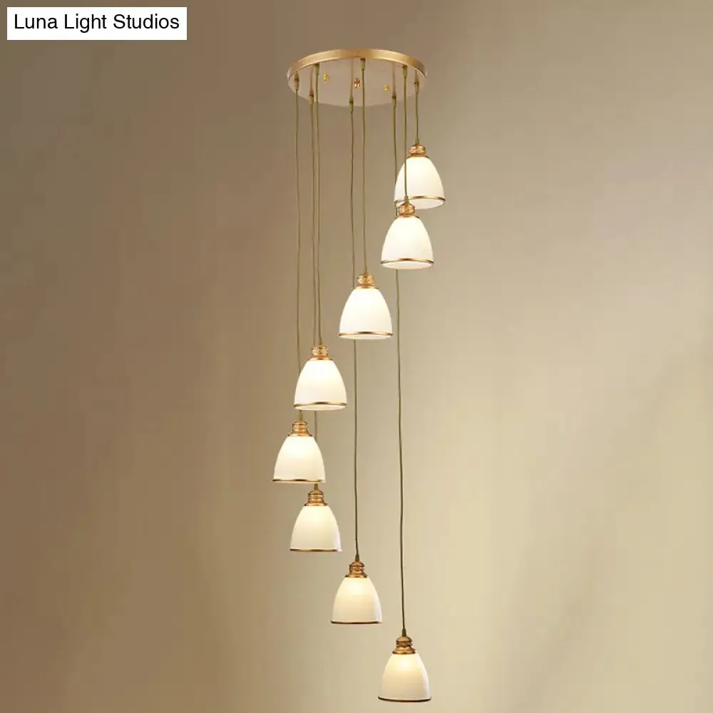 Dome Opal Glass Spiral Pendant Ceiling Light for Living Room - Simplicity and Elegance