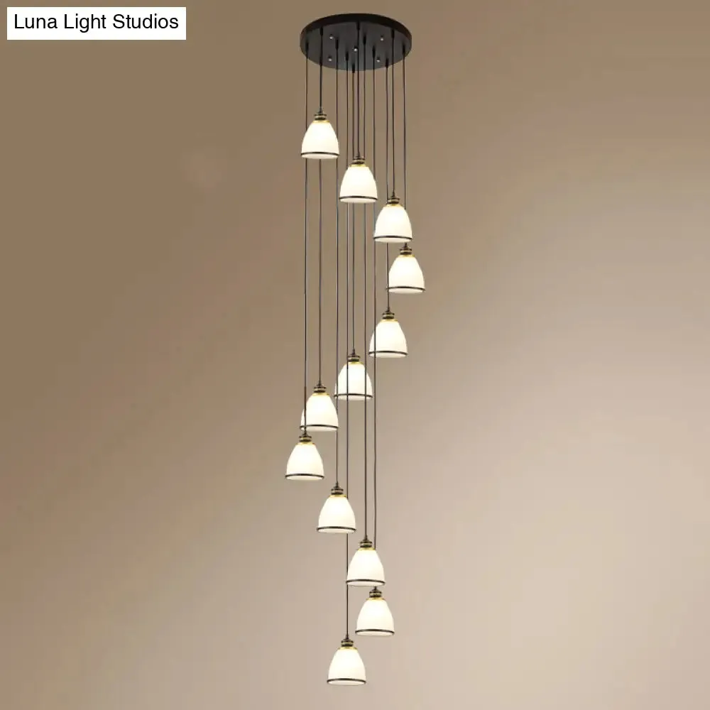 Dome Opal Glass Spiral Pendant Ceiling Light for Living Room - Simplicity and Elegance