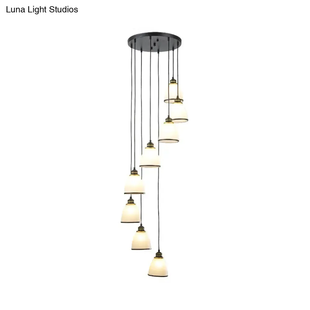 Dome Opal Glass Spiral Pendant Ceiling Light for Living Room - Simplicity and Elegance