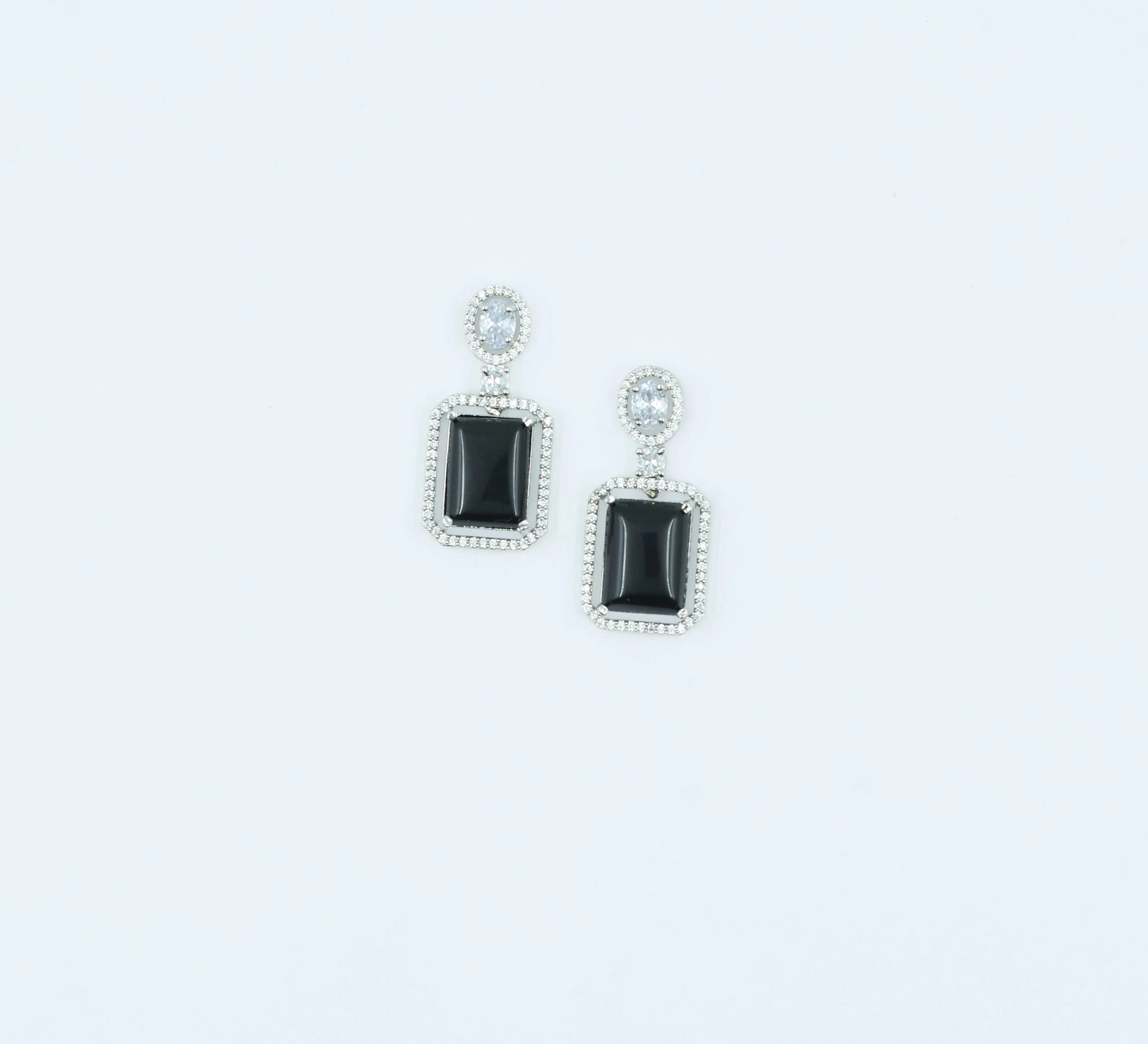 Earrings with Doublet Potta Stones and CZ Accents in White Rhodium