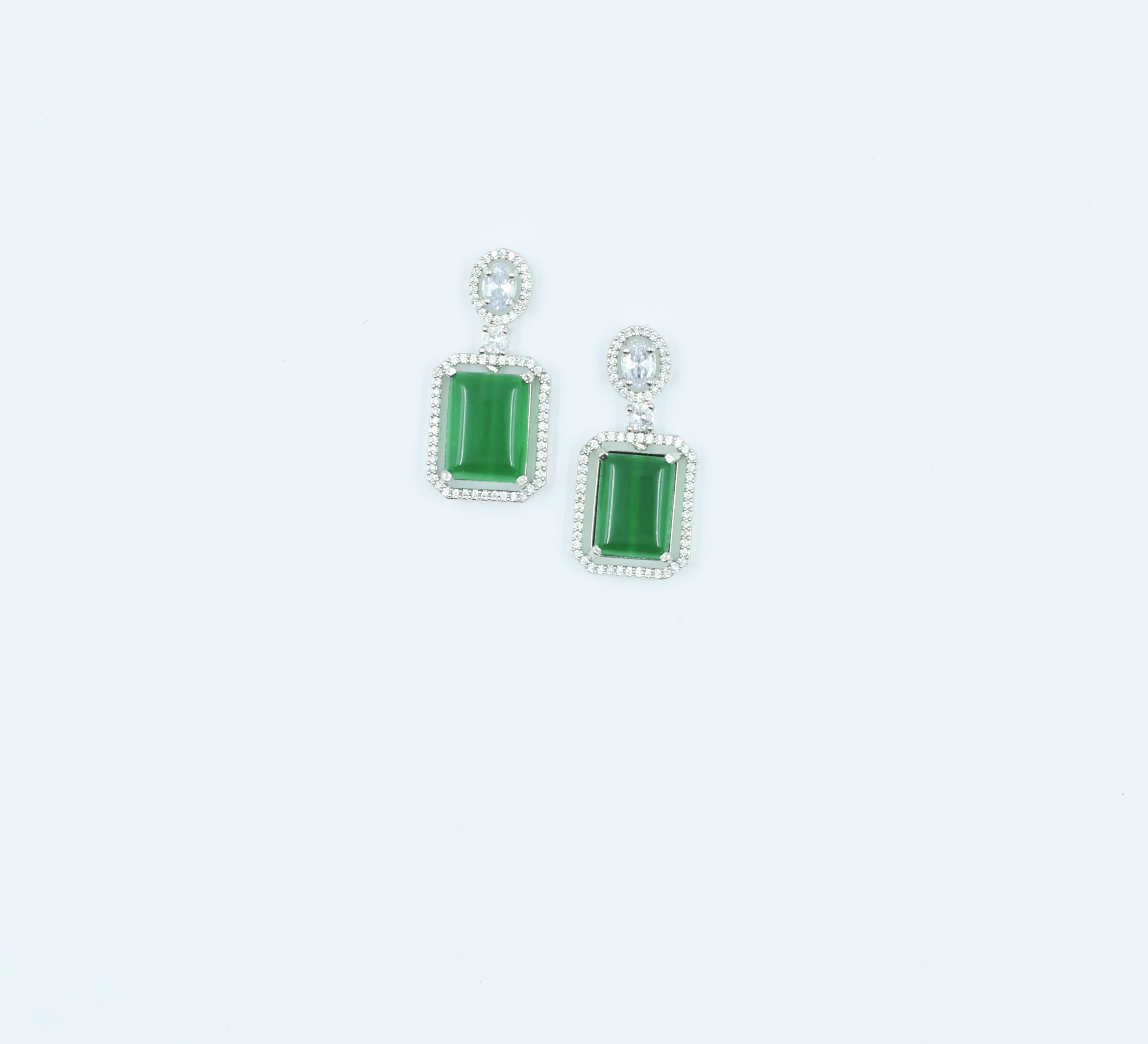 Earrings with Doublet Potta Stones and CZ Accents in White Rhodium