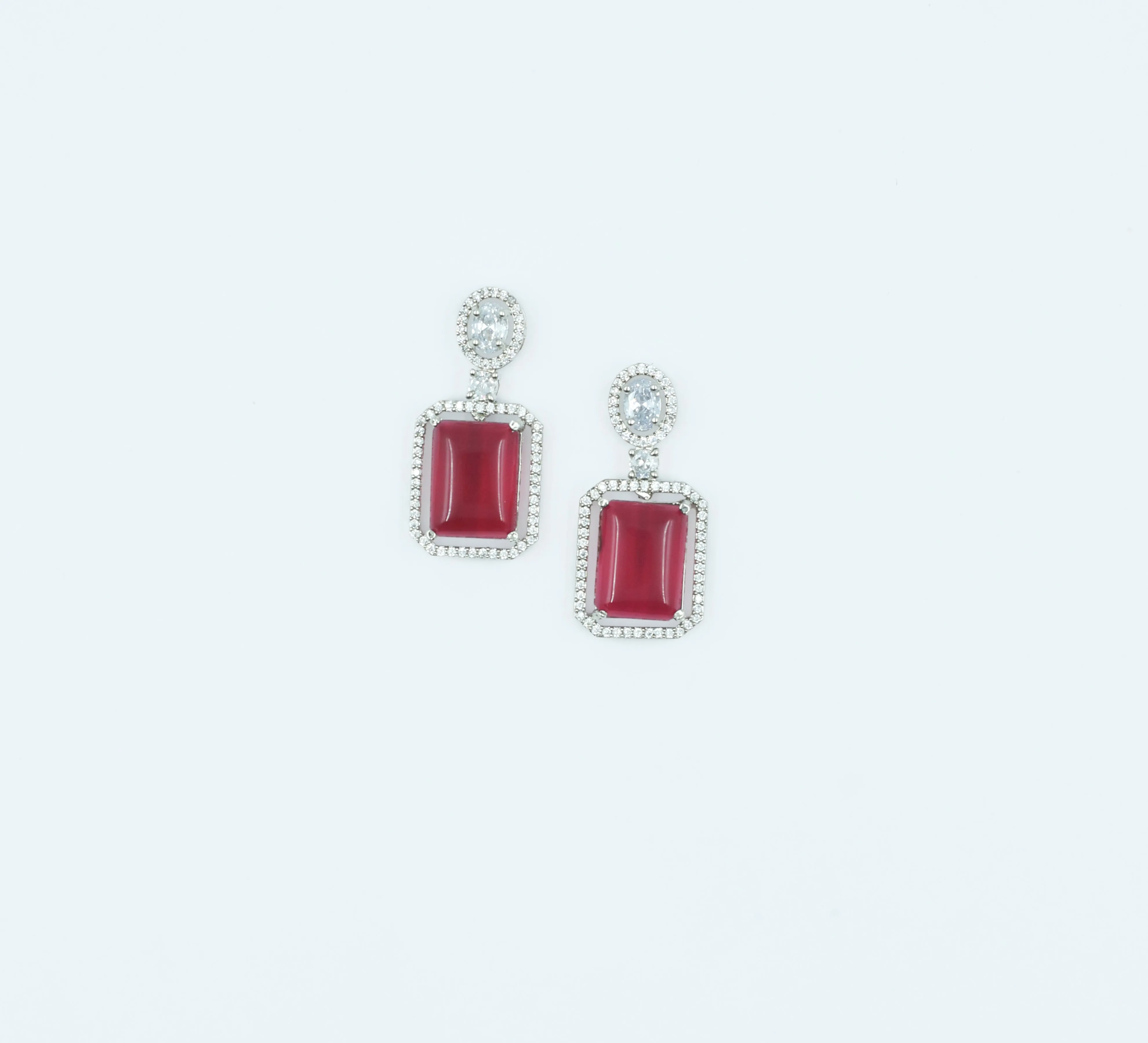 Earrings with Doublet Potta Stones and CZ Accents in White Rhodium