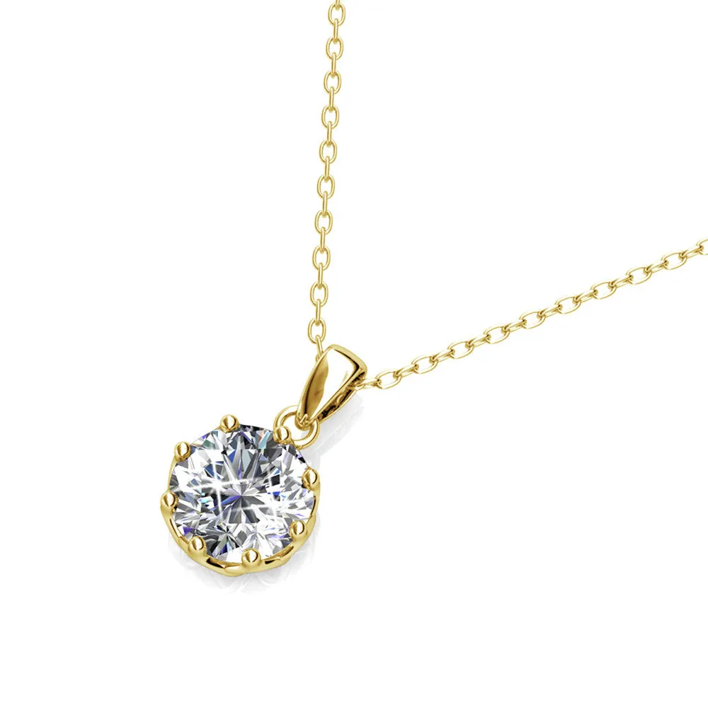 Eden Pure 18k White Gold Plated Pendant Necklace with Solitaire Round Cut Swarovski Crystal