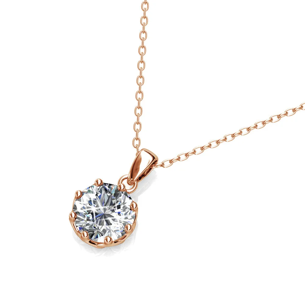 Eden "Pure" 18k White Gold Plated Pendant Necklace with Solitaire Round Cut Swarovski Crystal