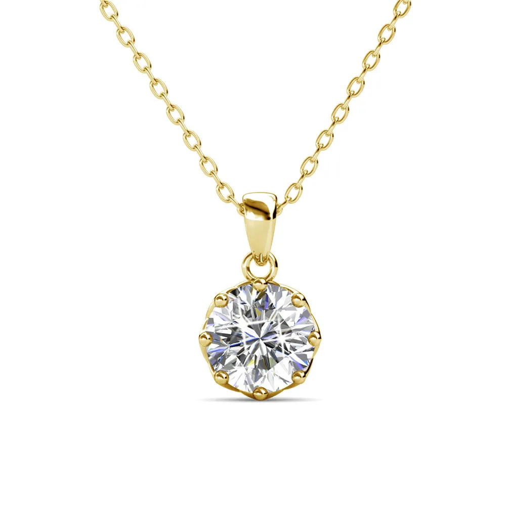 Eden "Pure" 18k White Gold Plated Pendant Necklace with Solitaire Round Cut Swarovski Crystal