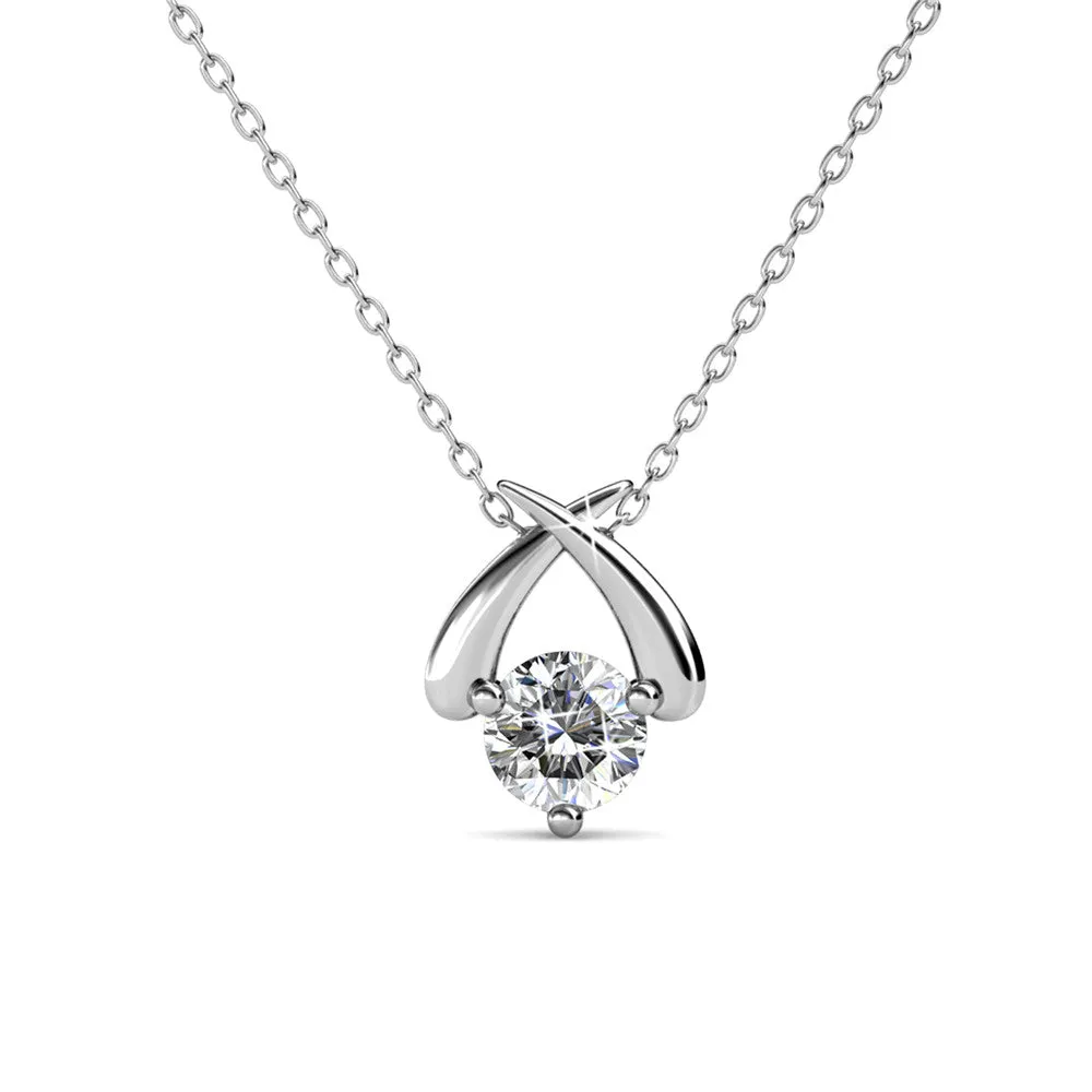 Eloise 18k White Gold Plated Pendant Necklace with Round Swarovski Crystals