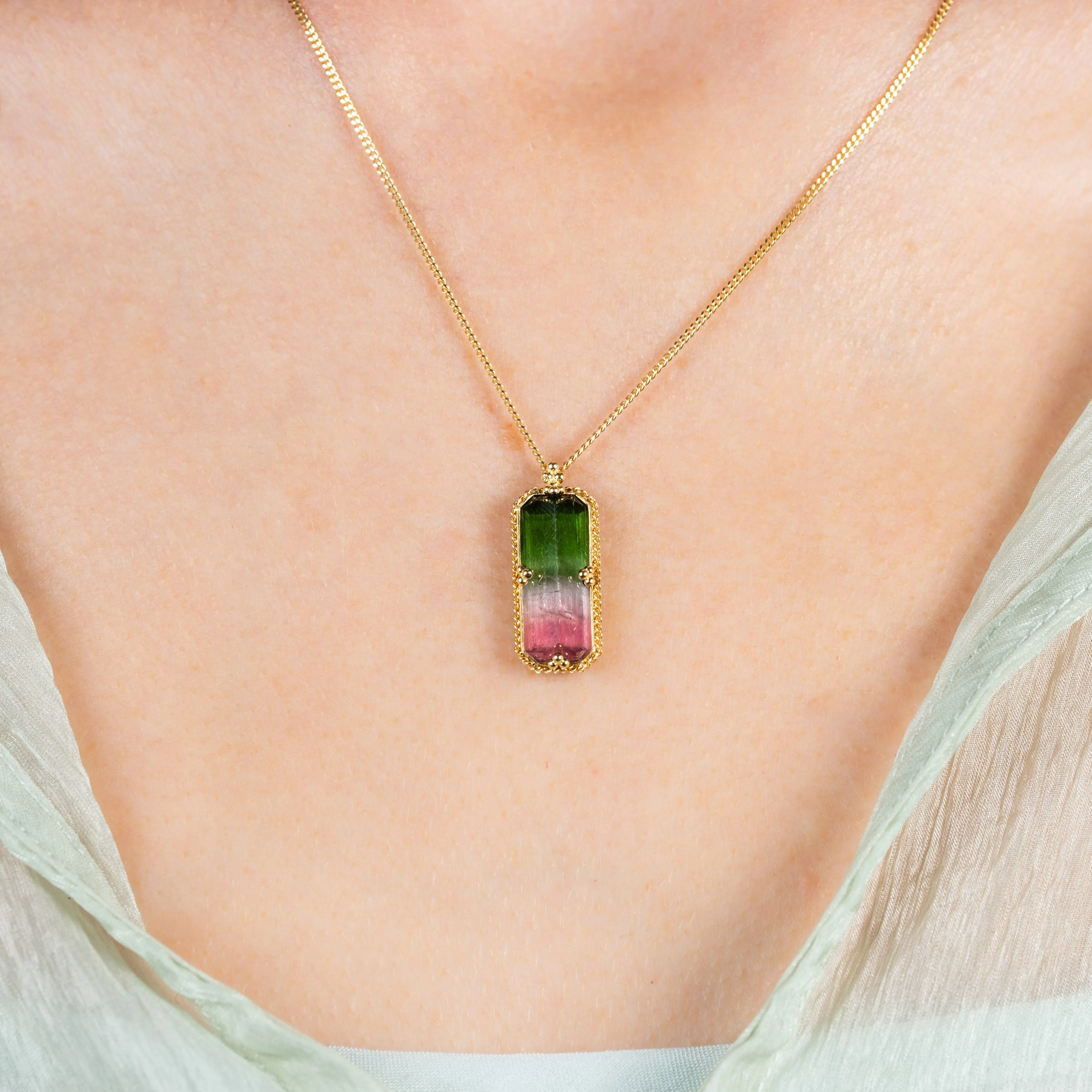 Elongated Watermelon Tourmaline Necklace