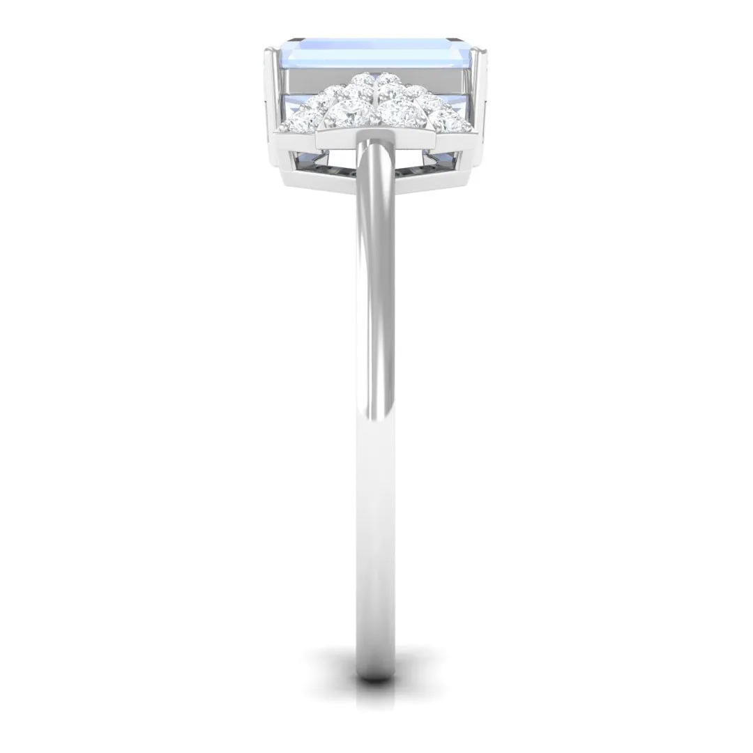 Emerald Cut Moonstone Designer Solitaire Ring with Diamond