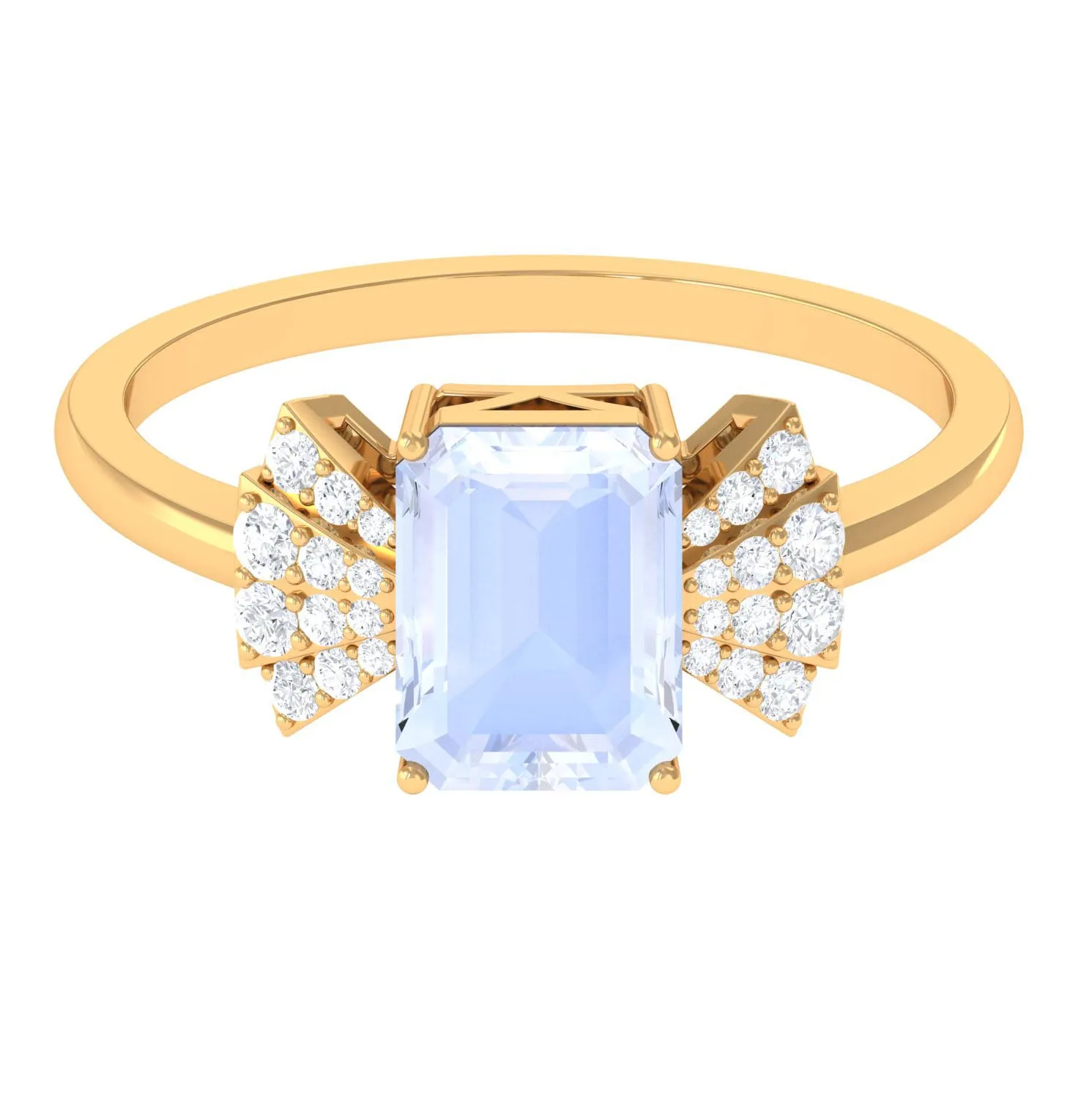 Emerald Cut Moonstone Designer Solitaire Ring with Diamond