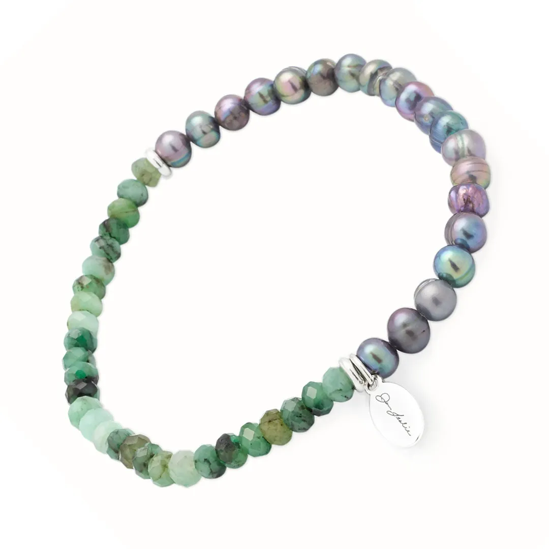 Emeralds & Freshwater Pearls Flex Beaded Bracelet