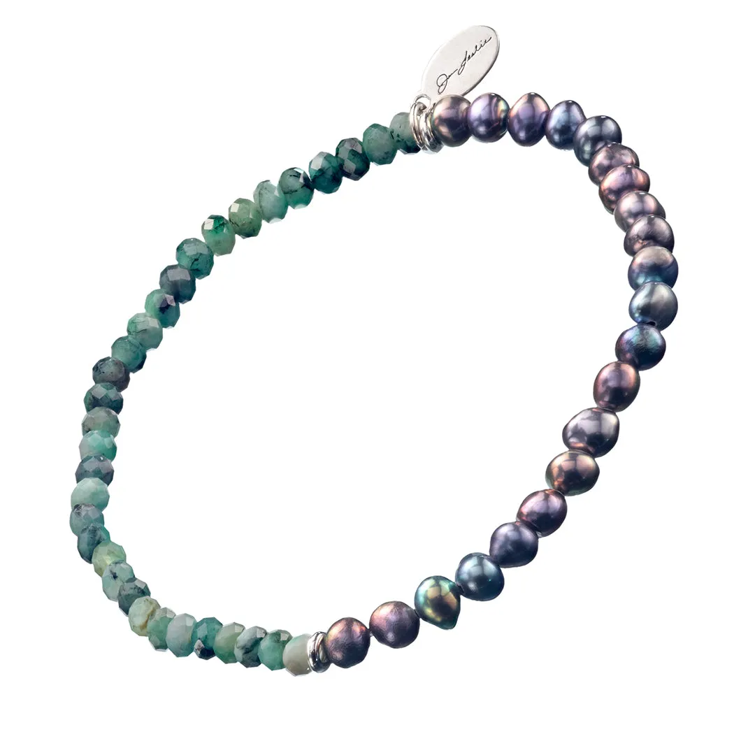 Emeralds & Freshwater Pearls Flex Beaded Bracelet