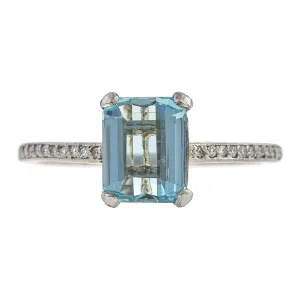 Estate Aquamarine & Diamond Ring