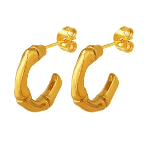 European & American Gold-Plated Stud Earrings with Unique C-shaped Design