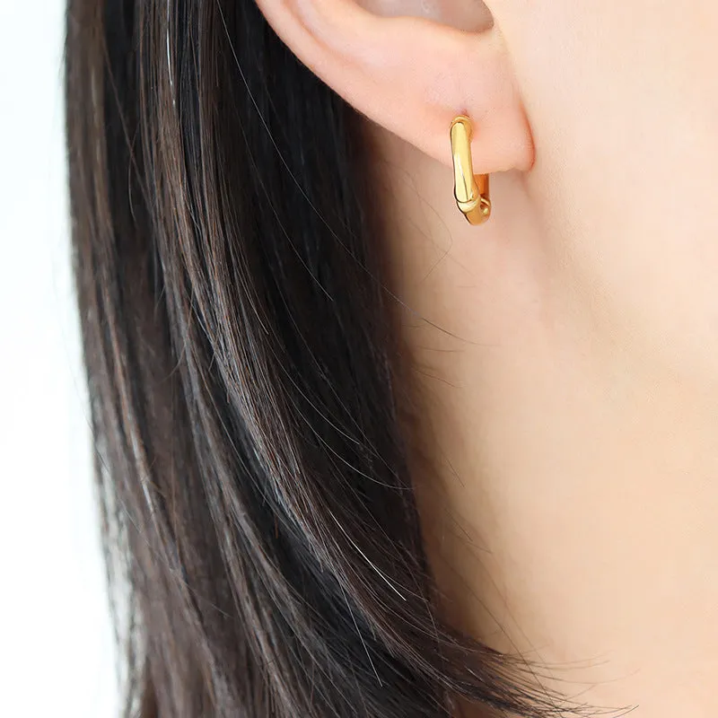 European & American Gold-Plated Stud Earrings with Unique C-shaped Design