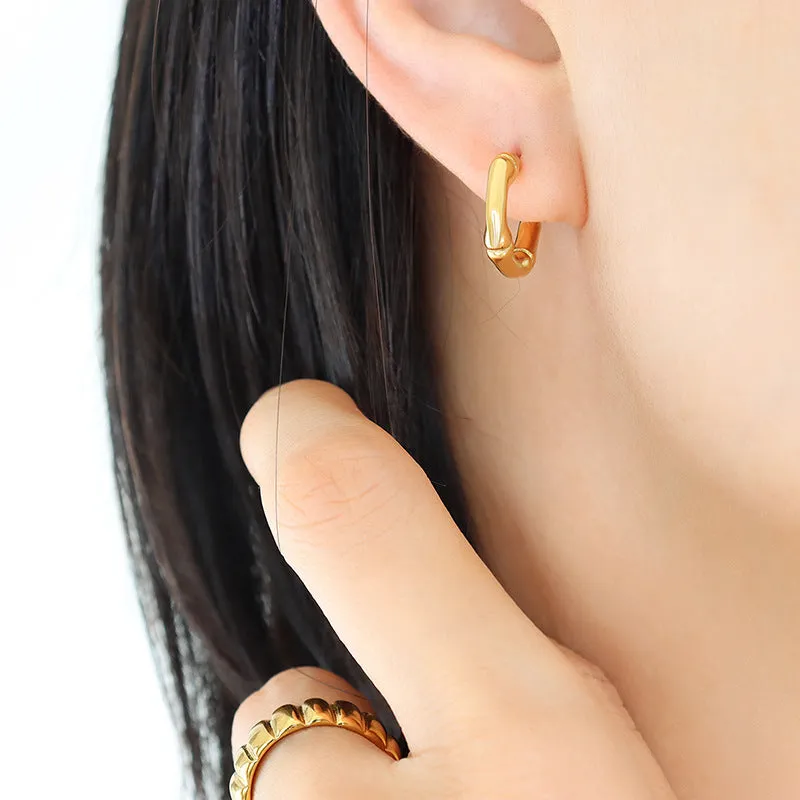 European & American Gold-Plated Stud Earrings with Unique C-shaped Design