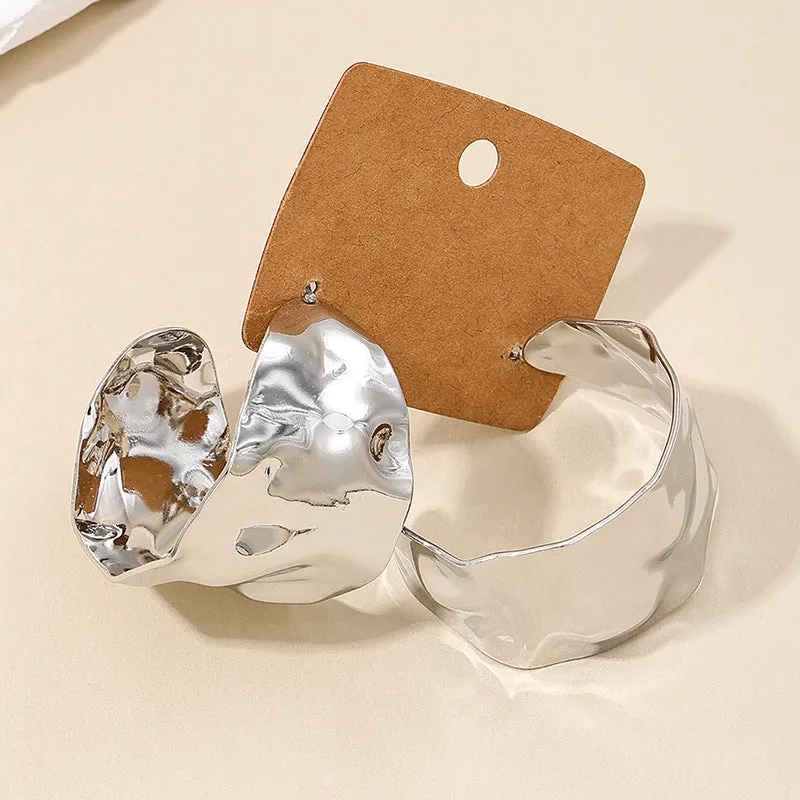 Exaggerated Metal Earrings with Unique Concave-Convex Design - Vienna Verve Collection