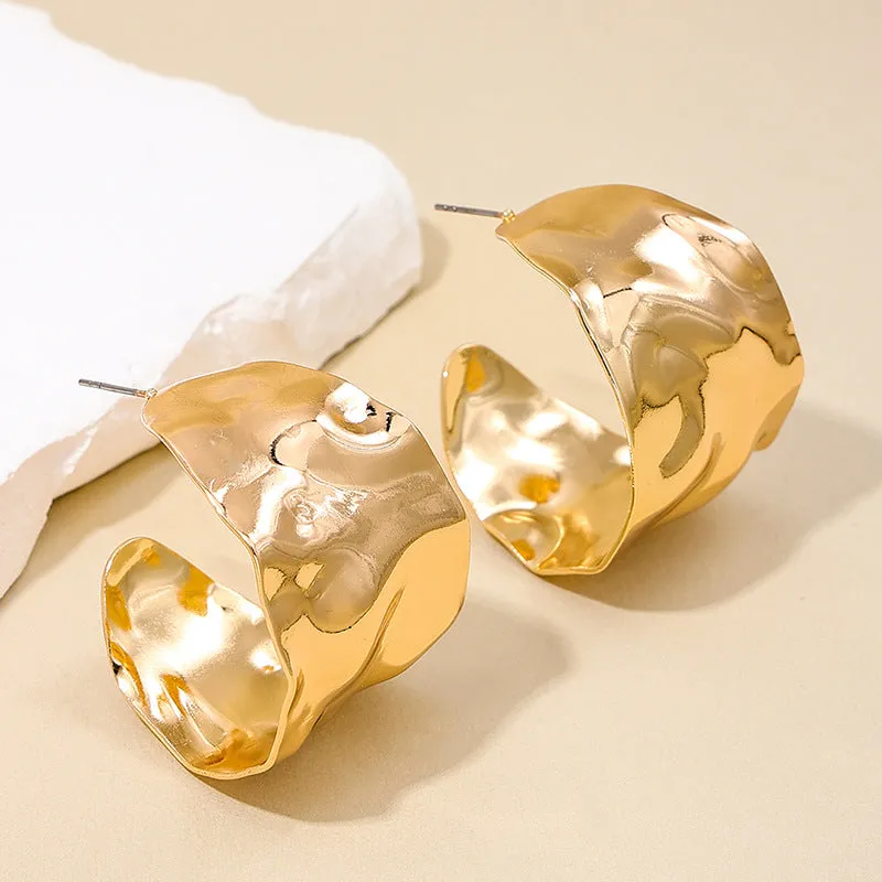 Exaggerated Metal Earrings with Unique Concave-Convex Design - Vienna Verve Collection