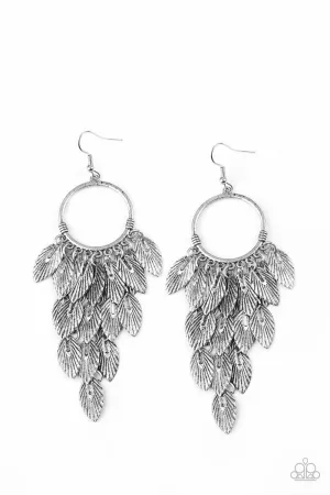 Feather Frenzy Silver Feather Earrings - Paparazzi Accessories