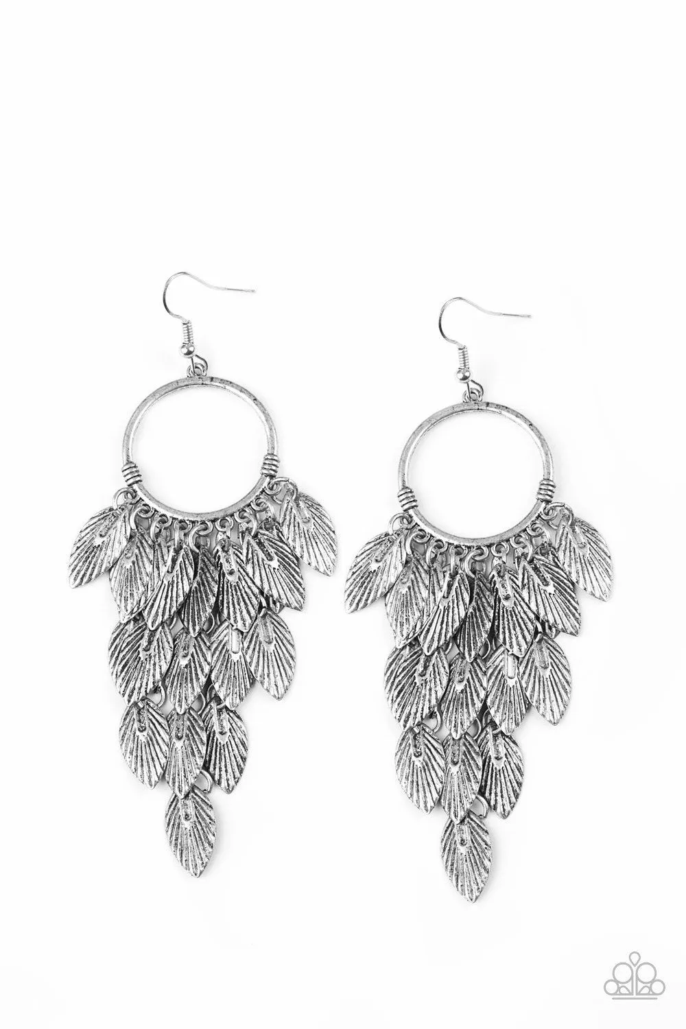 Feather Frenzy Silver Feather Earrings - Paparazzi Accessories