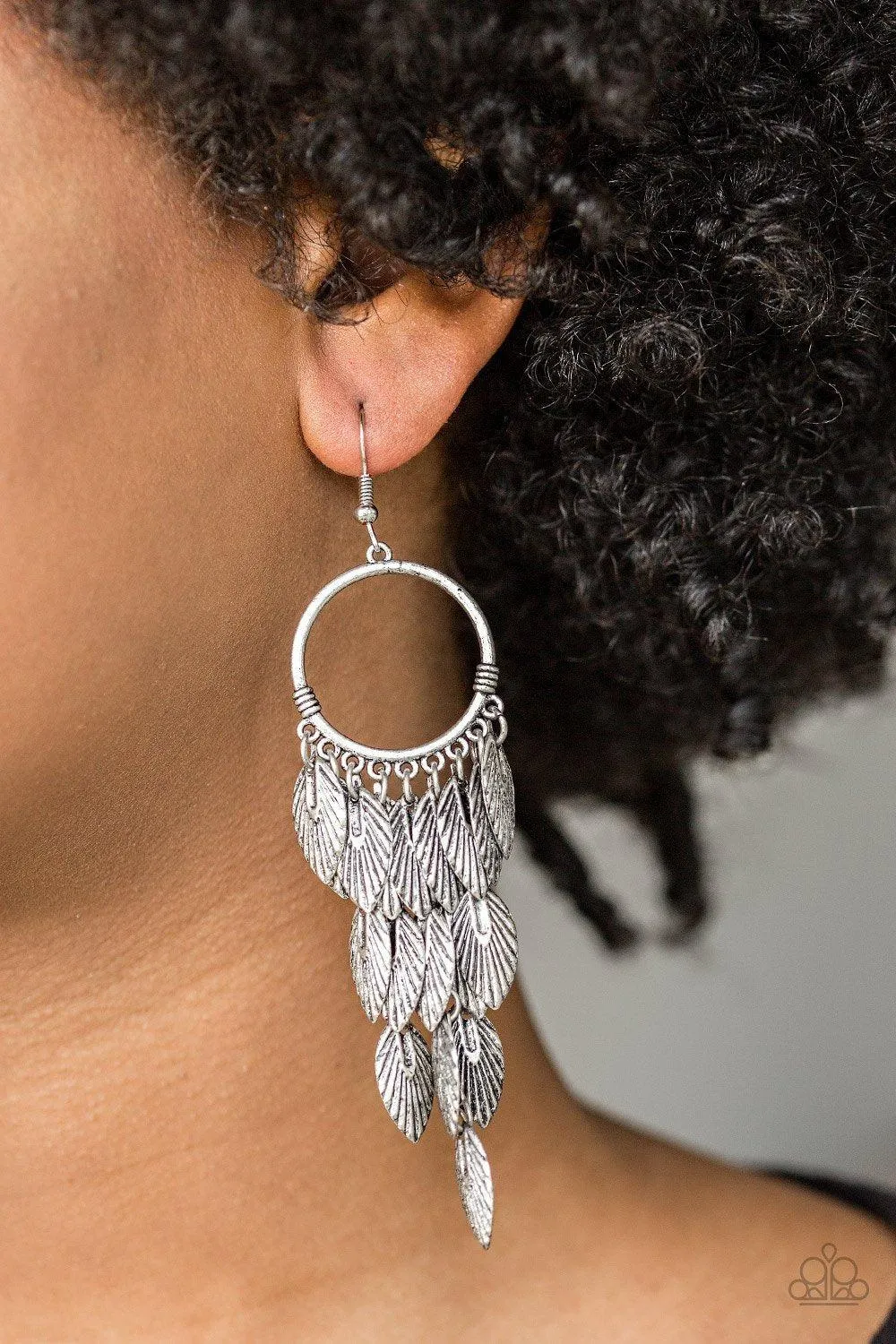 Feather Frenzy Silver Feather Earrings - Paparazzi Accessories