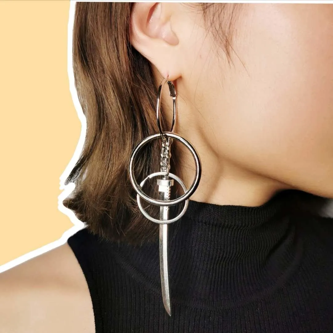 Fervooor Unique round and sword earrings hoop