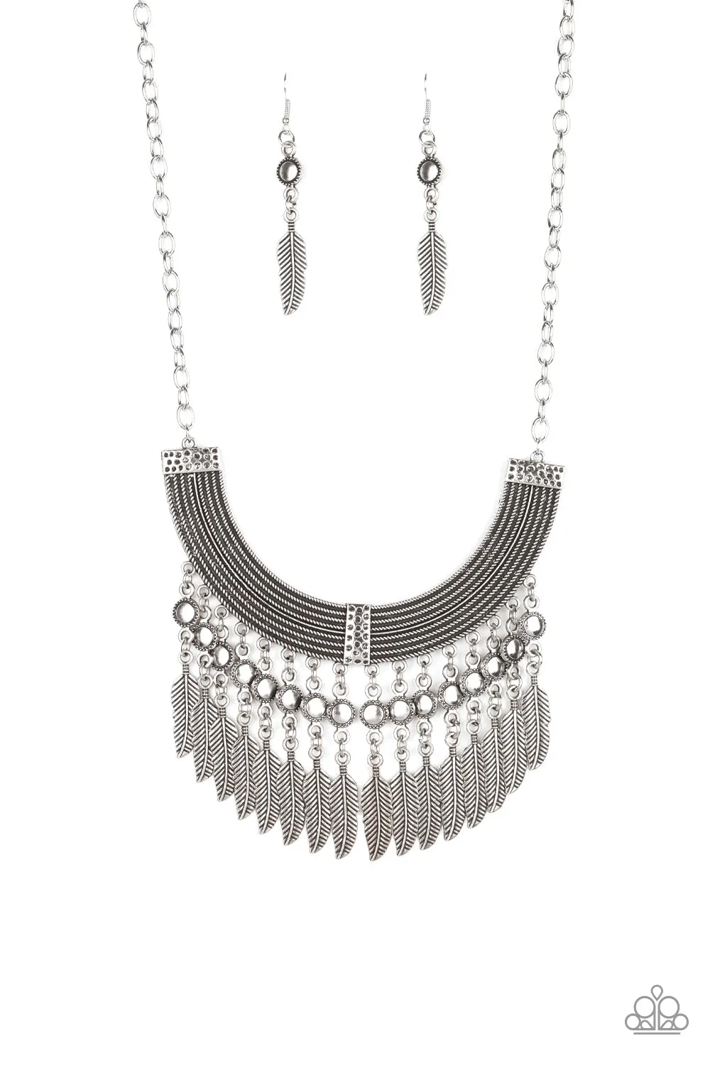 Fierce in Feathers - Silver Paparazzi Necklace