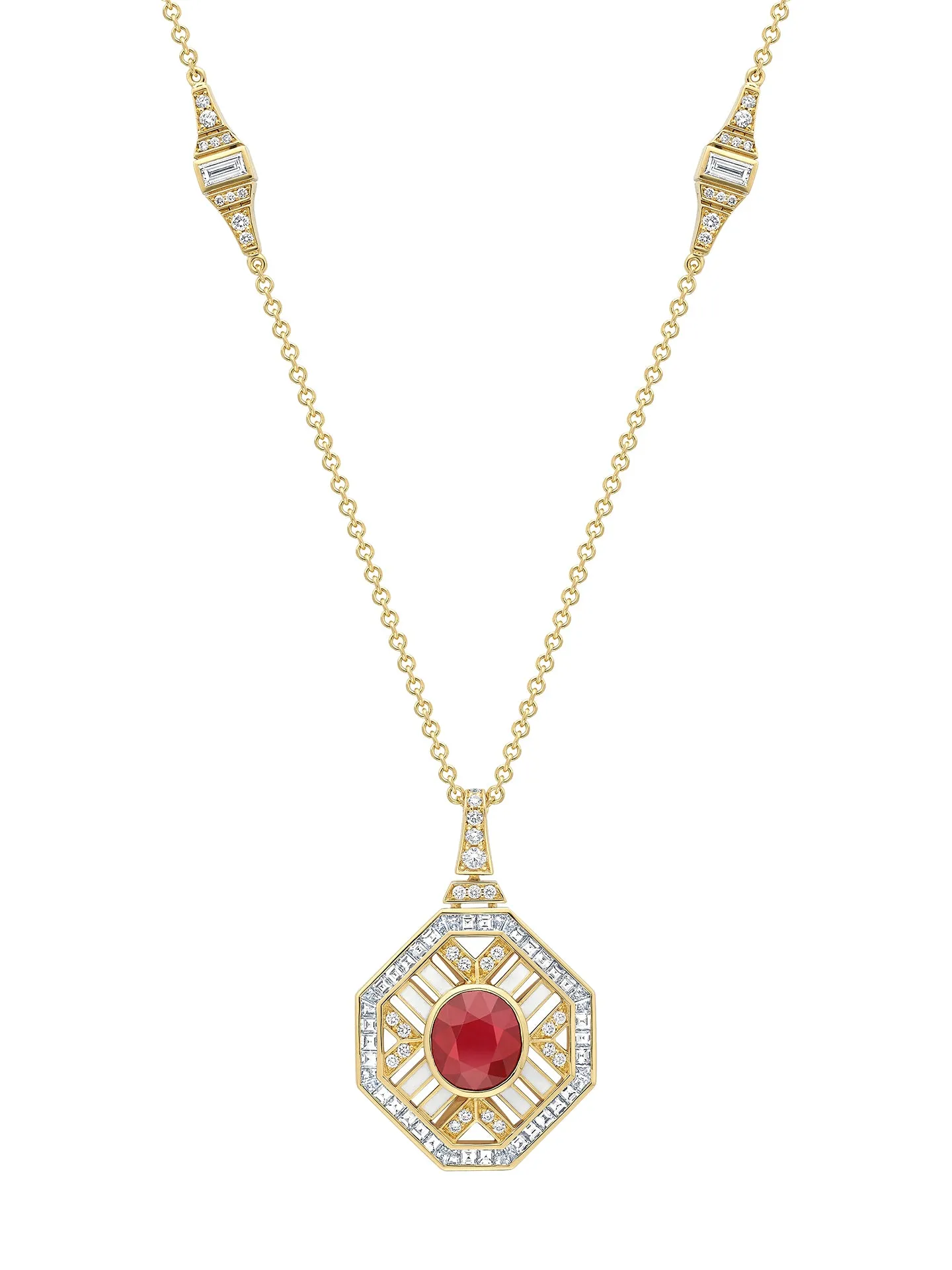 Fifth Avenue Oval Ruby Yellow Gold Pendant