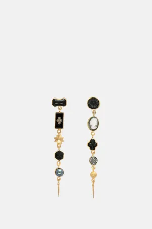 Five Charm with Victorian Drop Black Earrings