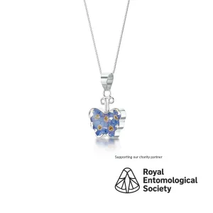 Forget-Me-Not Butterfly Sterling Silver Pendant Necklace - Real Flower Charm