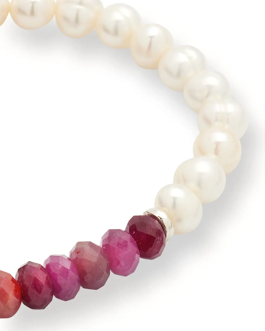 Freshwater Pearls & Red Ruby Beads Flex Bracelet