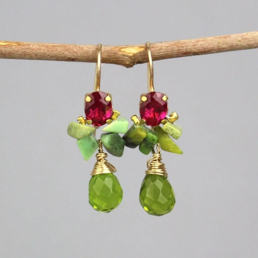 Fuchsia Pink Green Angel Earrings