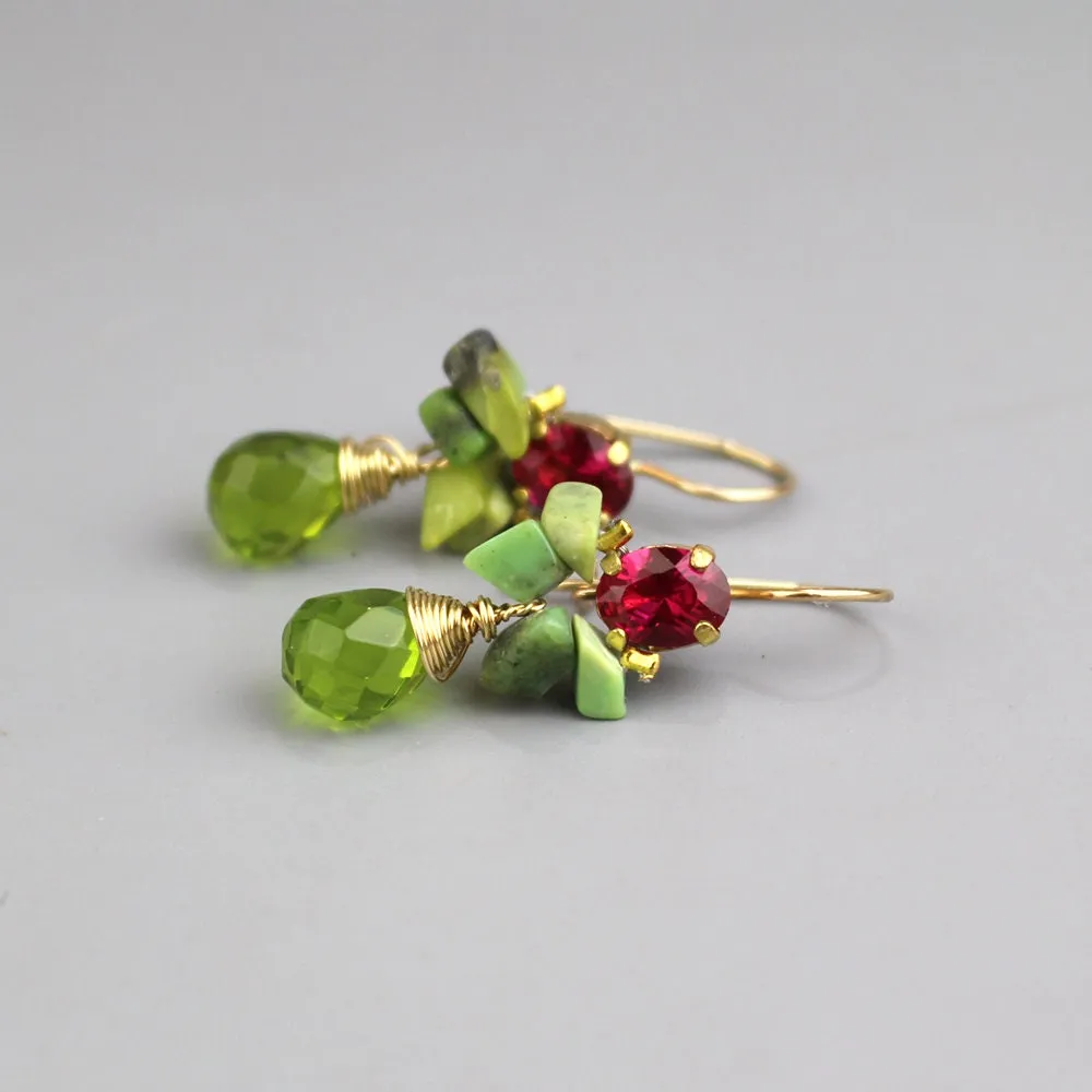 Fuchsia Pink Green Angel Earrings