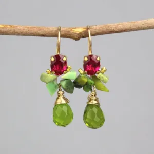 Fuchsia Pink Green Angel Earrings