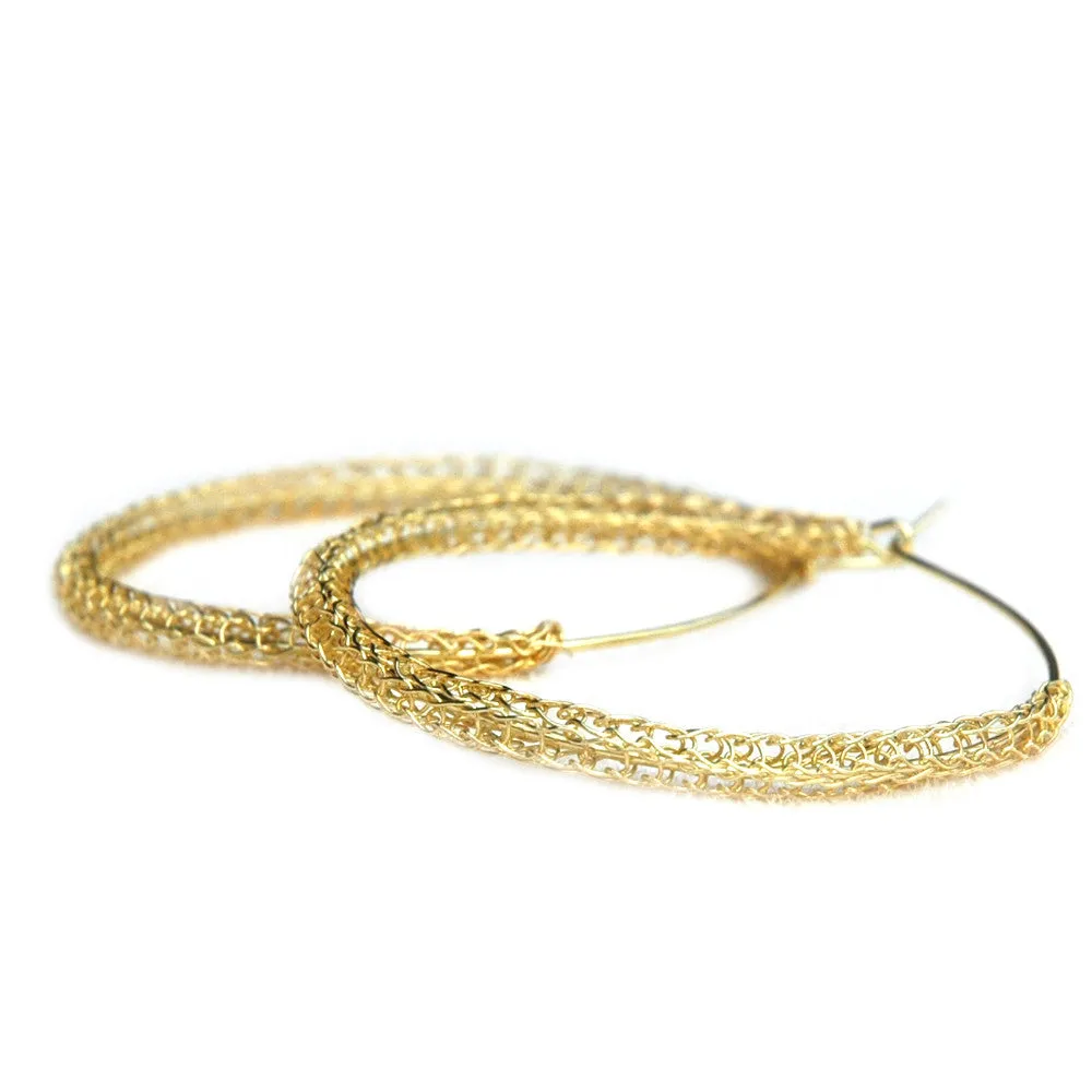 Giant Gold Hoop Earrings , Gold Wire Crochet Jewelry , Fashion Jewelry , Unique Design