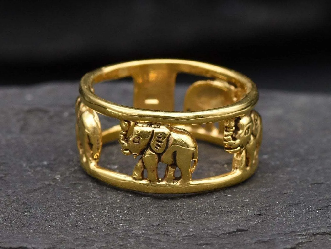 Gold Elephant Band - Gold Buddhist Ring - Hindu Fertility Ring