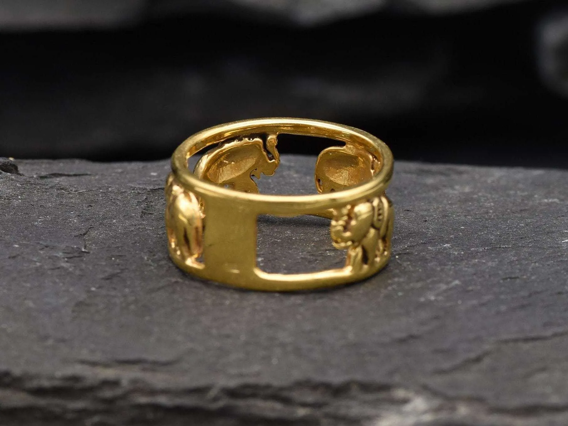 Gold Elephant Band - Gold Buddhist Ring - Hindu Fertility Ring