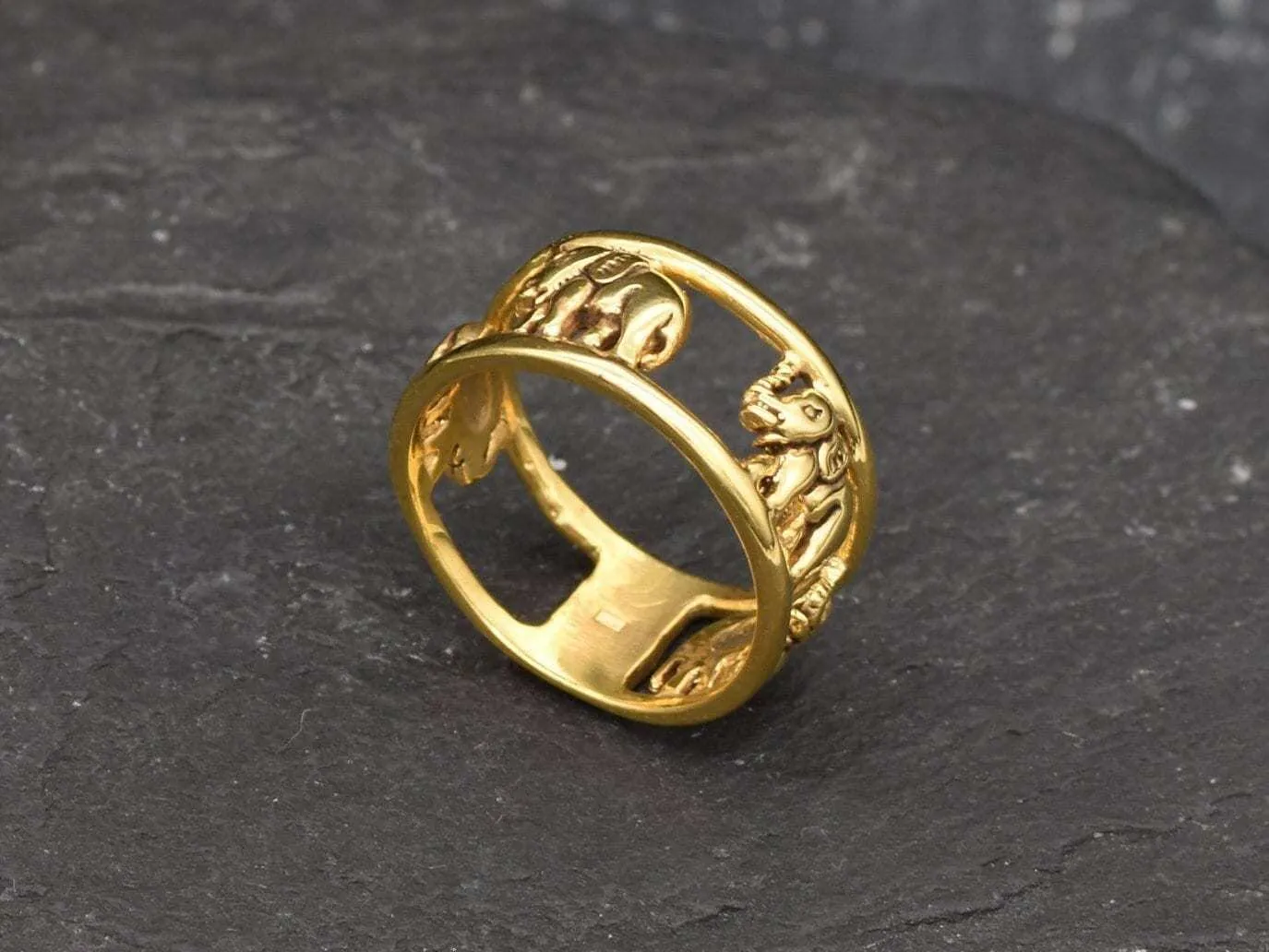 Gold Elephant Band - Gold Buddhist Ring - Hindu Fertility Ring