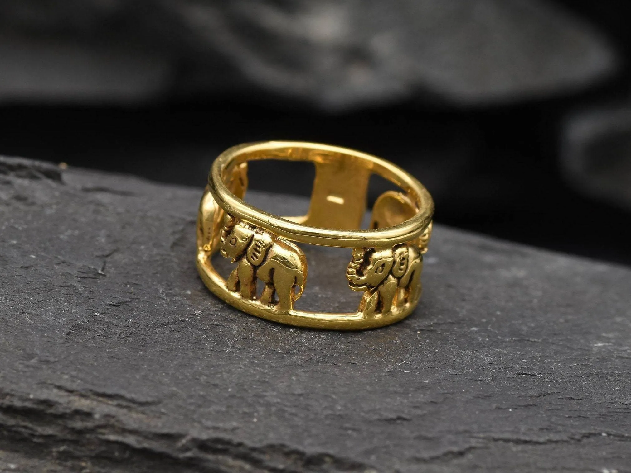 Gold Elephant Band - Gold Buddhist Ring - Hindu Fertility Ring