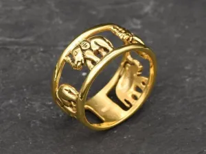 Gold Elephant Band - Gold Buddhist Ring - Hindu Fertility Ring